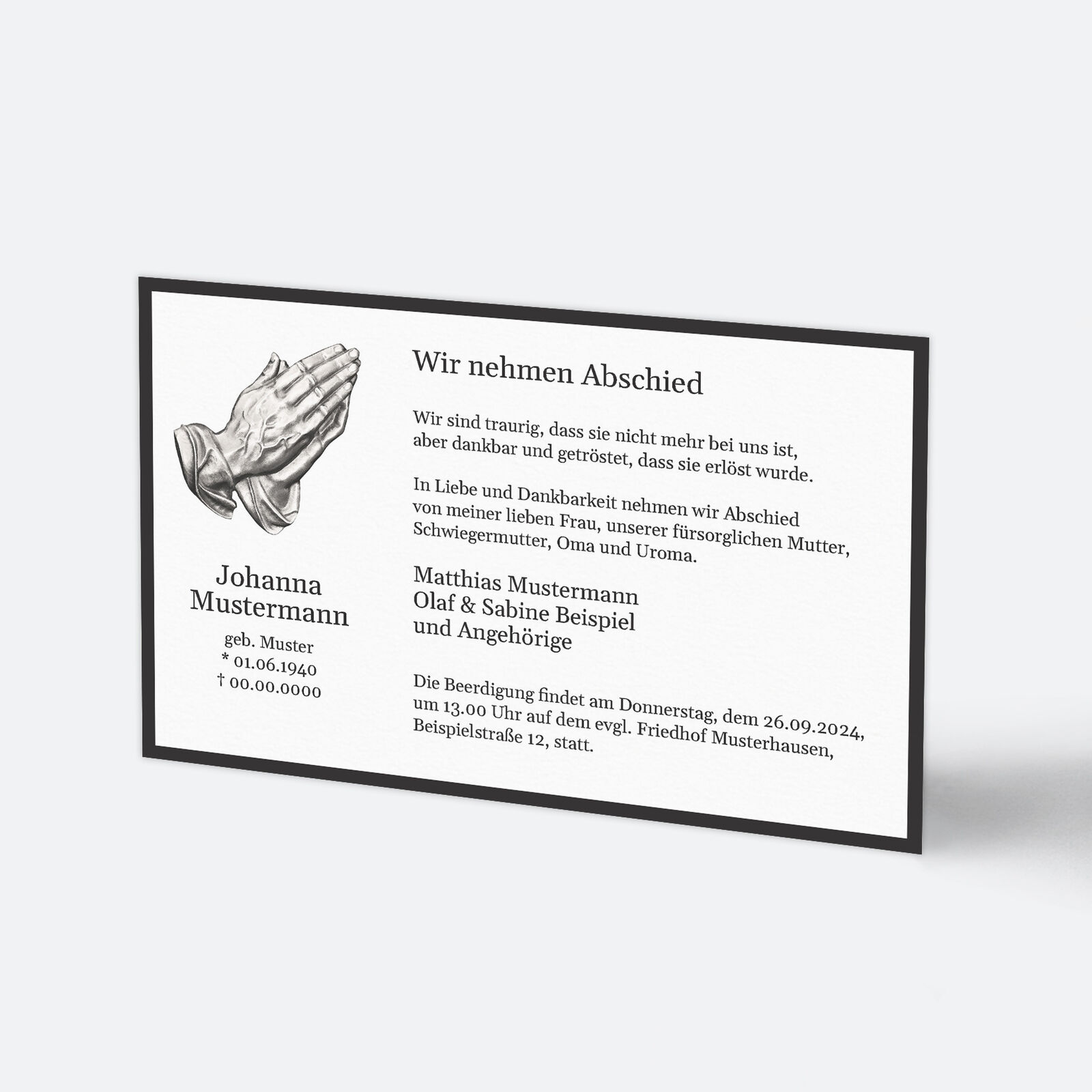 Trauerrand Betende Hände Klassisch