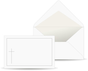 Briefumschlag weiß, grau gefüttert, grauer Rand und Kreuz