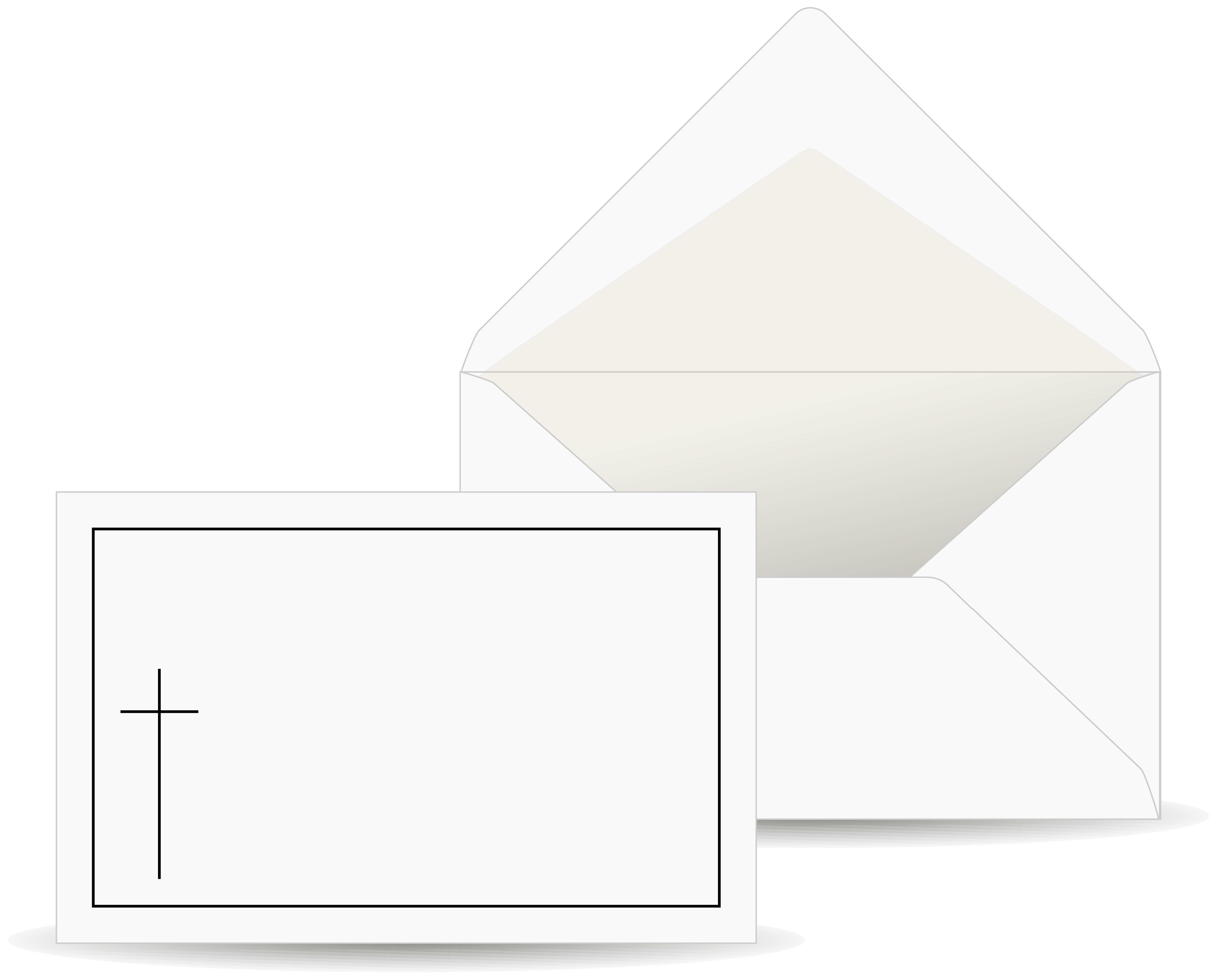 Briefumschlag weiß, grau gefüttert, schwarzer Rand und Kreuz