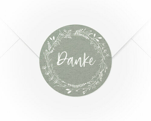 Ein A4 Bogen mit 15 Verschlussaufkleber Blumenkranz Danke