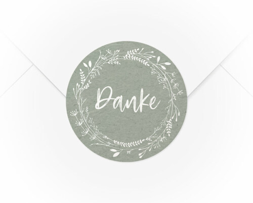 Ein A4 Bogen mit 15 Verschlussaufklebern Blumenkranz Danke