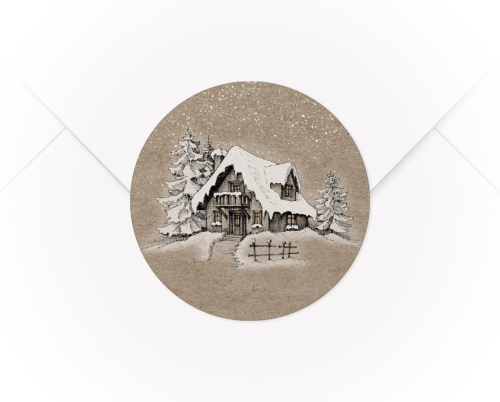 Ein A4 Bogen mit 15 Verschlussaufklebern Haus im Schnee